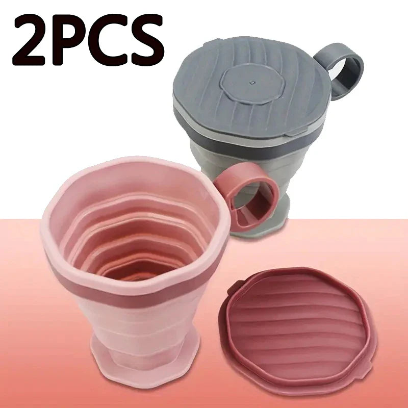 Foldable Coffee Cup with Handle and Lid, Portable Travel Water Cup