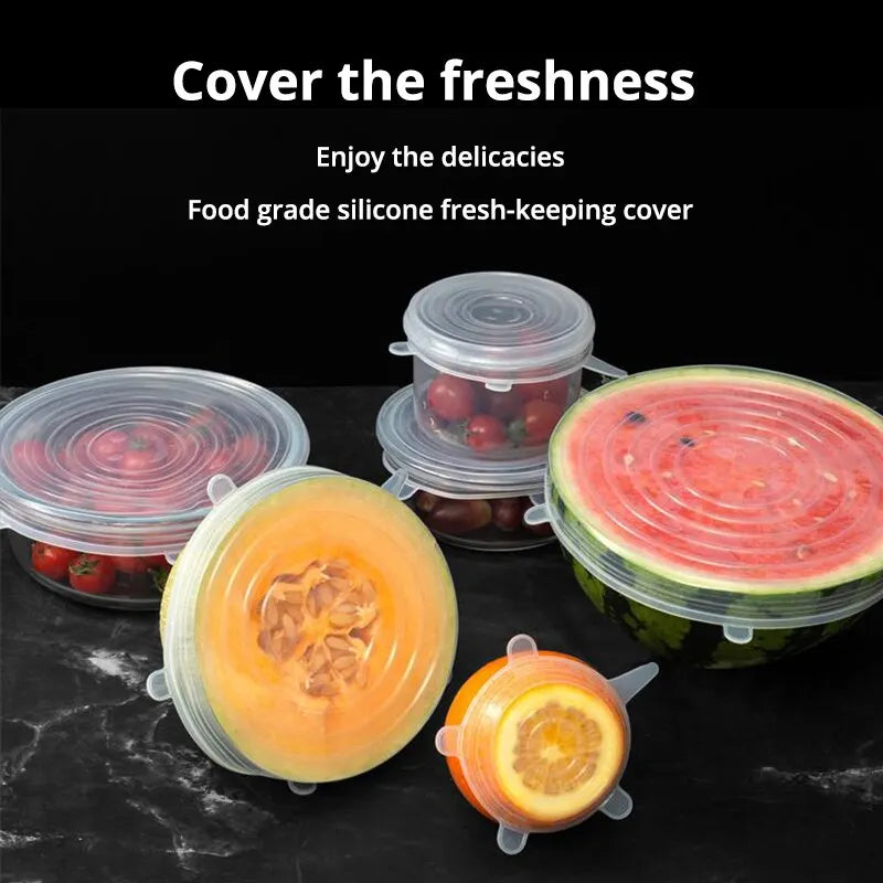 6Pcs Silicone Stretch Bowl Covers - Reusable, Universal Fit, Microwave & Fridge Safe