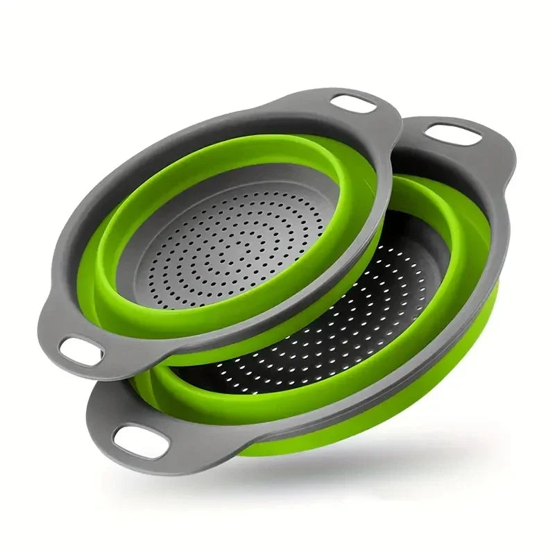 Collapsible Silicone Colander with Handle - Space-Saving Fruit and Vegetable Washing Basket