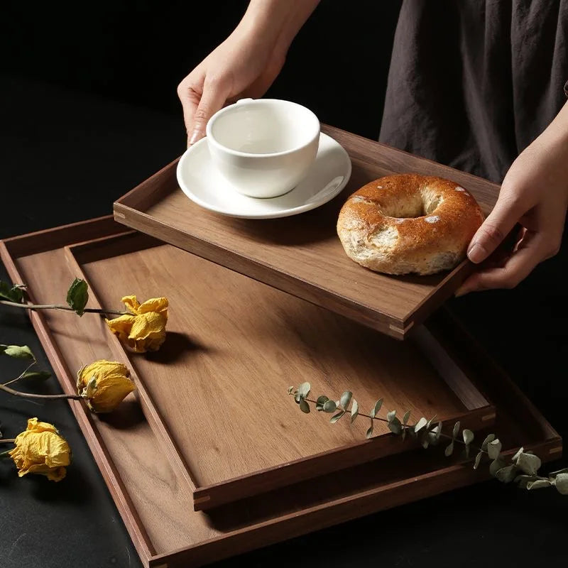 Black Walnut Wood Tray Rectangular Tea Fruit Dinner Plate