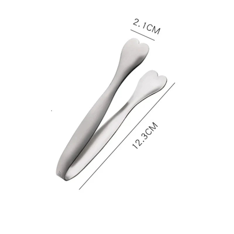 Stainless Steel Heart-Shaped Food Tongs Sugar Ice Cube Clip Grill Clamps Kitchen Tweezer