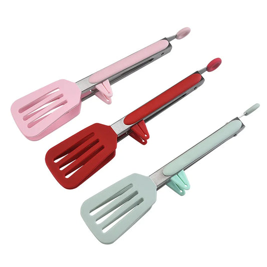 Silicone BBQ Tongs with Bracket for Steak, Bread, Vegetables, Salad, Buffet Clamp