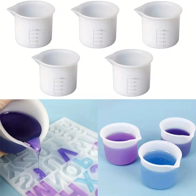 5-Piece 50ml Silicone Measuring Cup Set for Epoxy Mold DIY Jewelry Crafts