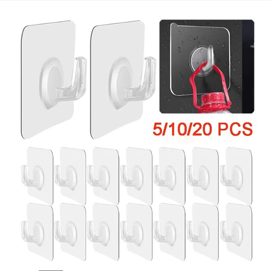 Self-adhesive Transparent Wall Hooks Heavy Duty Kitchen Bathroom Towel Key Holder