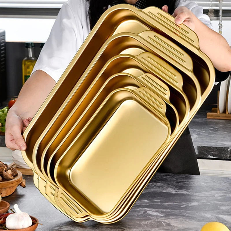 Golden Stainless Steel Baking Tray - Cake, Bread, Seafood, Grilling Pan