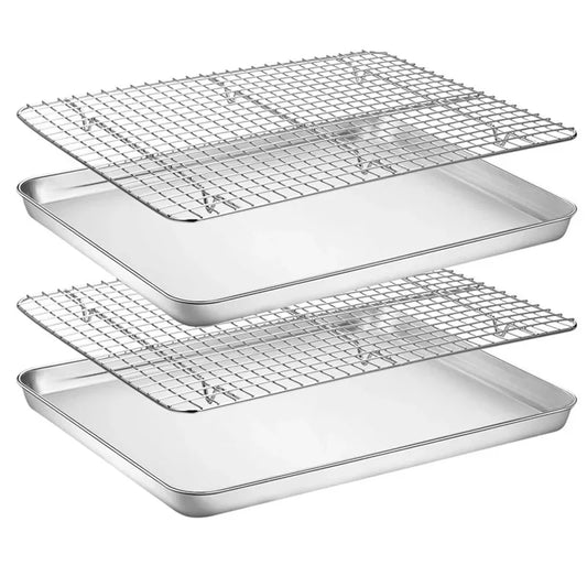 2Pcs Stainless Steel Cake Stand Cooling Rack Non-stick Baking Tray