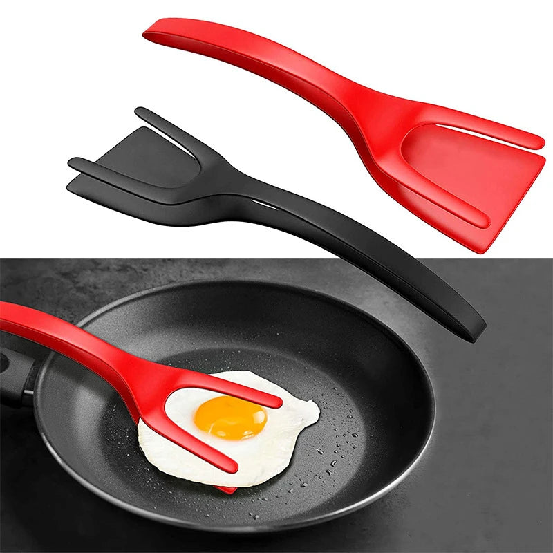 Nylon Grip Flip Tongs Spatula Egg Clamp Kitchen Tool