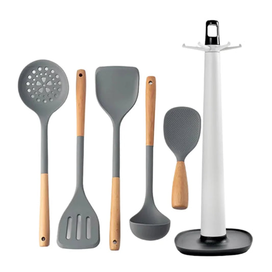 Silicone Kitchen Utensils Set Non-stick Spatula Cookware Wooden Handle