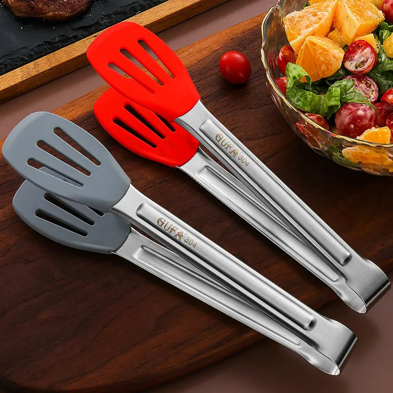 Silicone BBQ Tongs Nonstick Meat Salad Clamp Kitchen Utensils