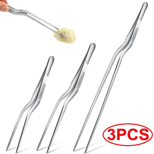 Stainless Steel Kitchen BBQ Tweezer Tongs for Cooking and Picnic