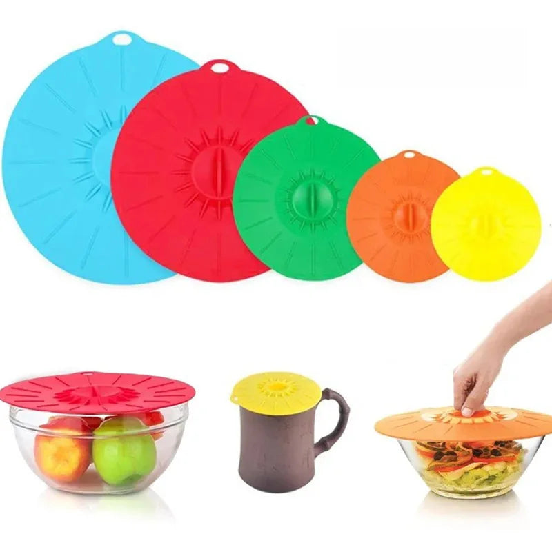 5pcs Eco-Friendly Food Storage Covers for Fridge & Microwave