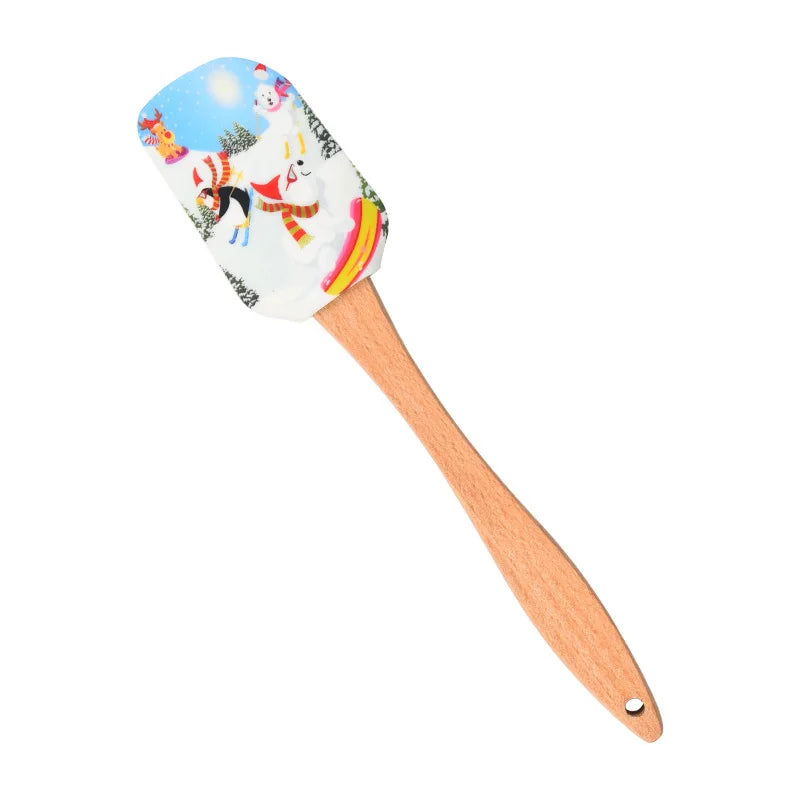 Cartoon Silicone Spatula Non-stick Pastry Blender Wooden Handle Cake Mixer