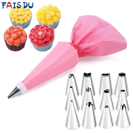 Pastry Bag & Stainless Steel Nozzle Set for Cake Decorating