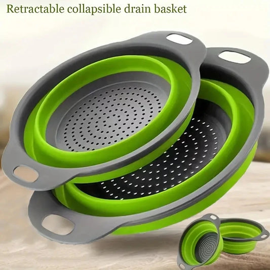 Collapsible Silicone Colander with Handle - Space-Saving Fruit and Vegetable Washing Basket