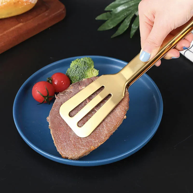 1Pc Golden Stainless Steel Food Tong BBQ Clip Steak Cake Dessert Clips For Hotel Restaurant Home Cooking Utensils Kitchenware