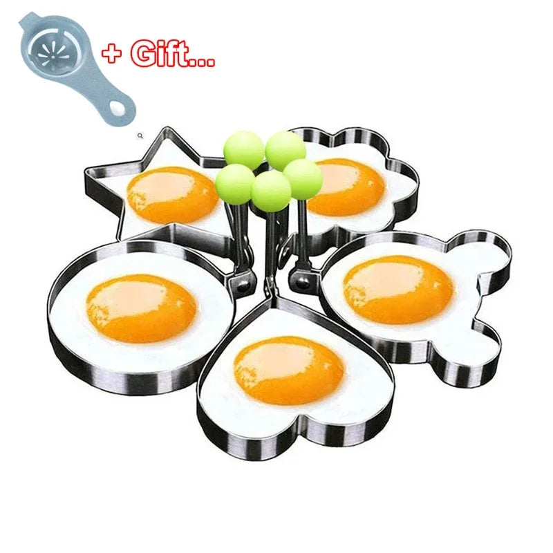 Stainless Steel Egg Mold Set - Round, Heart, Flower, Star, Mouse Shapes