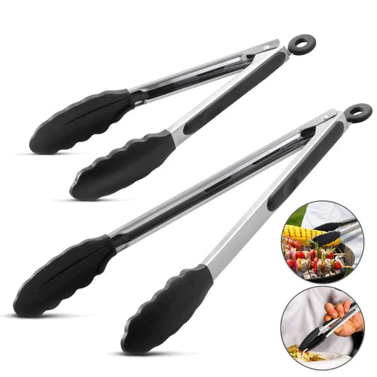 LMETJMA Silicone Kitchen Tongs 9" 12" Non-Stick BPA-Free Locking BBQ Grilling Tongs