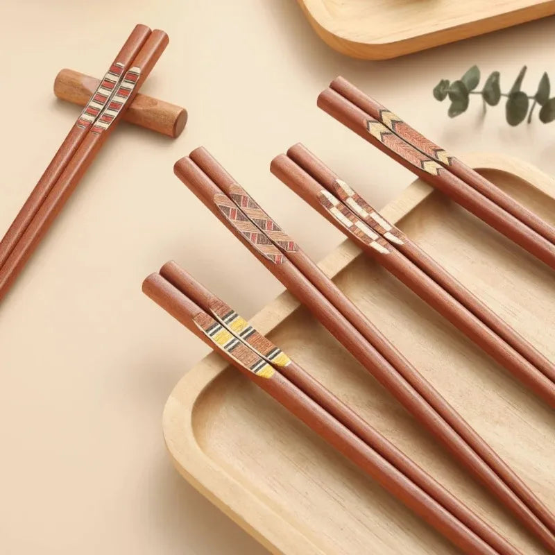 Cherry Wood Chopsticks Set - Anti-skid, Anti-mold, Solid Wood Tableware for Sushi