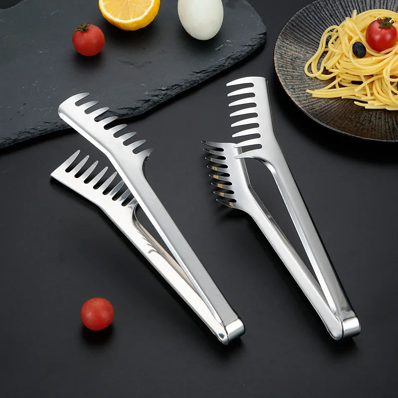 Stainless Steel BBQ Tongs Grilling Steak Bread Clamp Kitchen Serving Clips