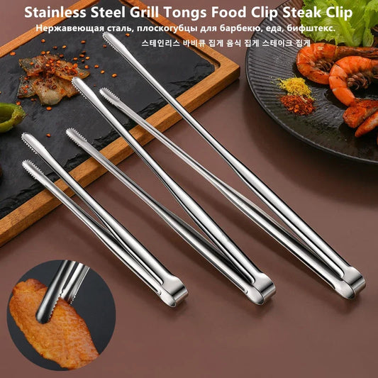 Stainless Steel Grill Tongs Non-Slip BBQ Cooking Utensils