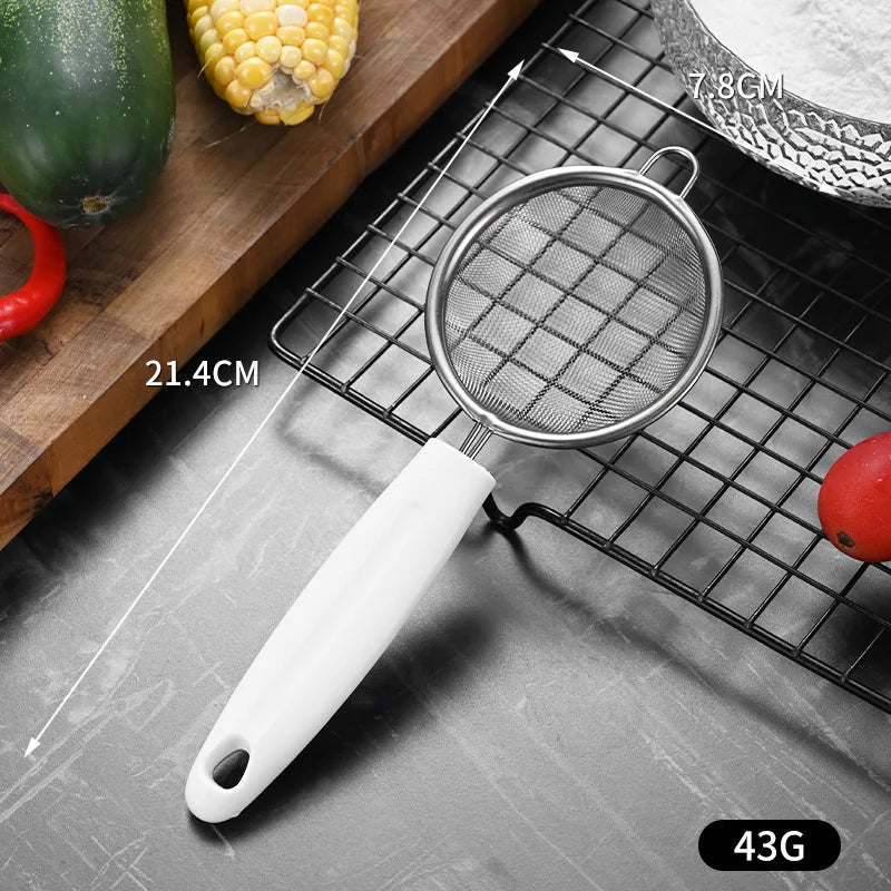 Stainless Steel Mesh Strainer with Wooden Handle - Multi-functional Flour Sieve Colander