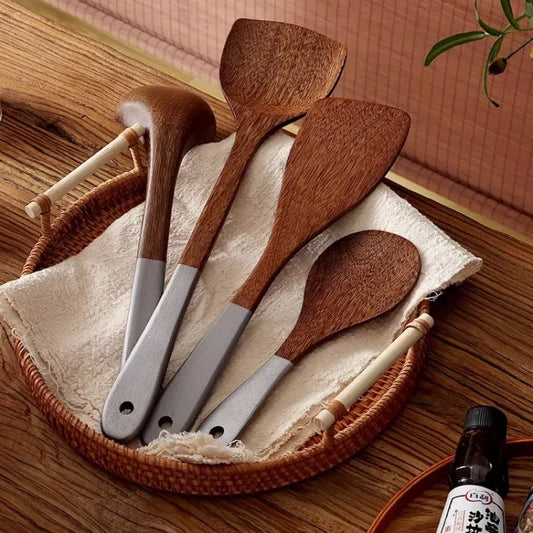 Wooden Cooking Utensils Set - Non-stick Pan Long Handle Spatula