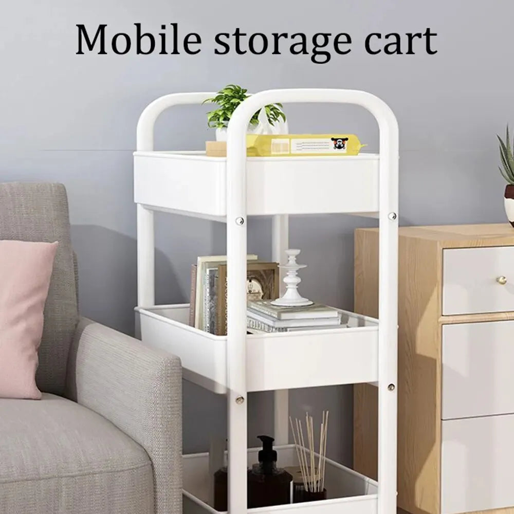 3/4 Layer Rolling Cart Storage Rack Movable Gap Kitchen Bathroom White Portable Mobile Display