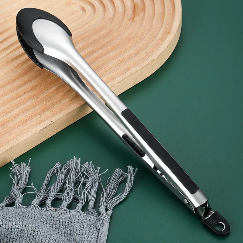 Stainless Steel Silicone Kitchen Tongs Non-Slip BBQ Grill Cooking Utensils