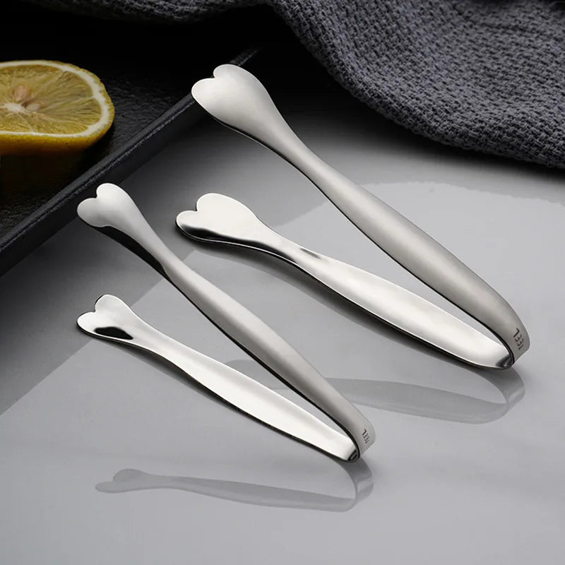 Stainless Steel Heart-Shaped Food Tongs Sugar Ice Cube Clip Grill Clamps Kitchen Tweezer