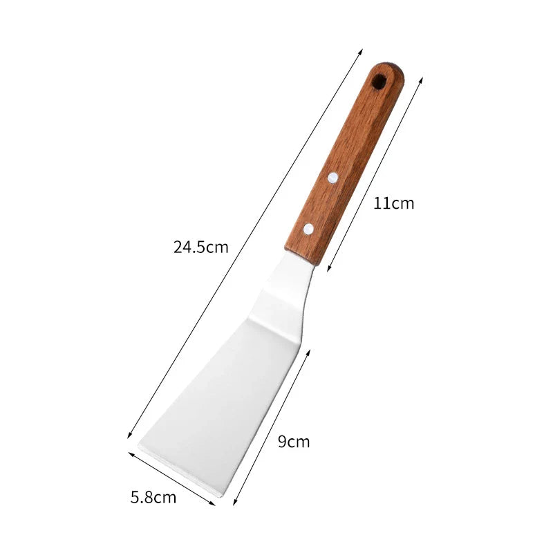 Stainless Steel Wooden Handle Spatula Teppanyaki Scraper BBQ Tool