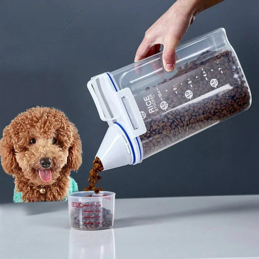 Dog Cat Food Storage Container with Measuring Cup, Moisture-Proof Sealed Jar 1.5kg/2kg