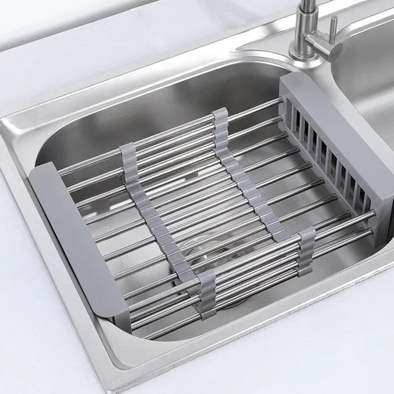 Scalable Stainless Steel Kitchen Utensils, Expandable Vegetable Sink Drainage Basket