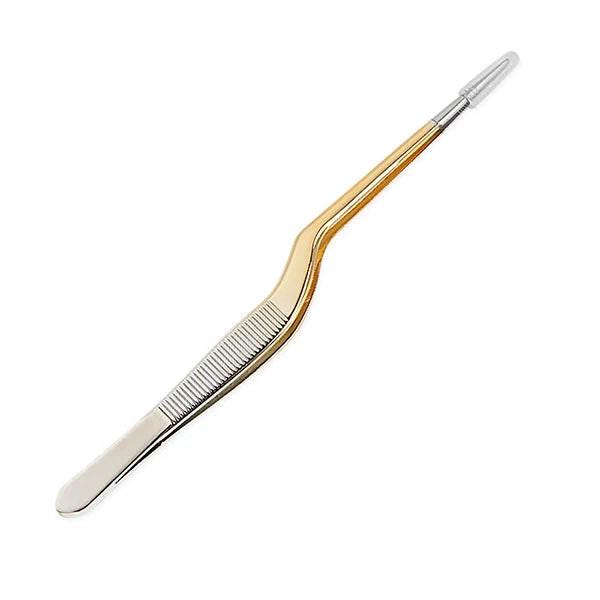 5.5-Inch Stainless Steel Cooking Tweezers, Precision Plating Tongs, Offset Tip for Food Styling