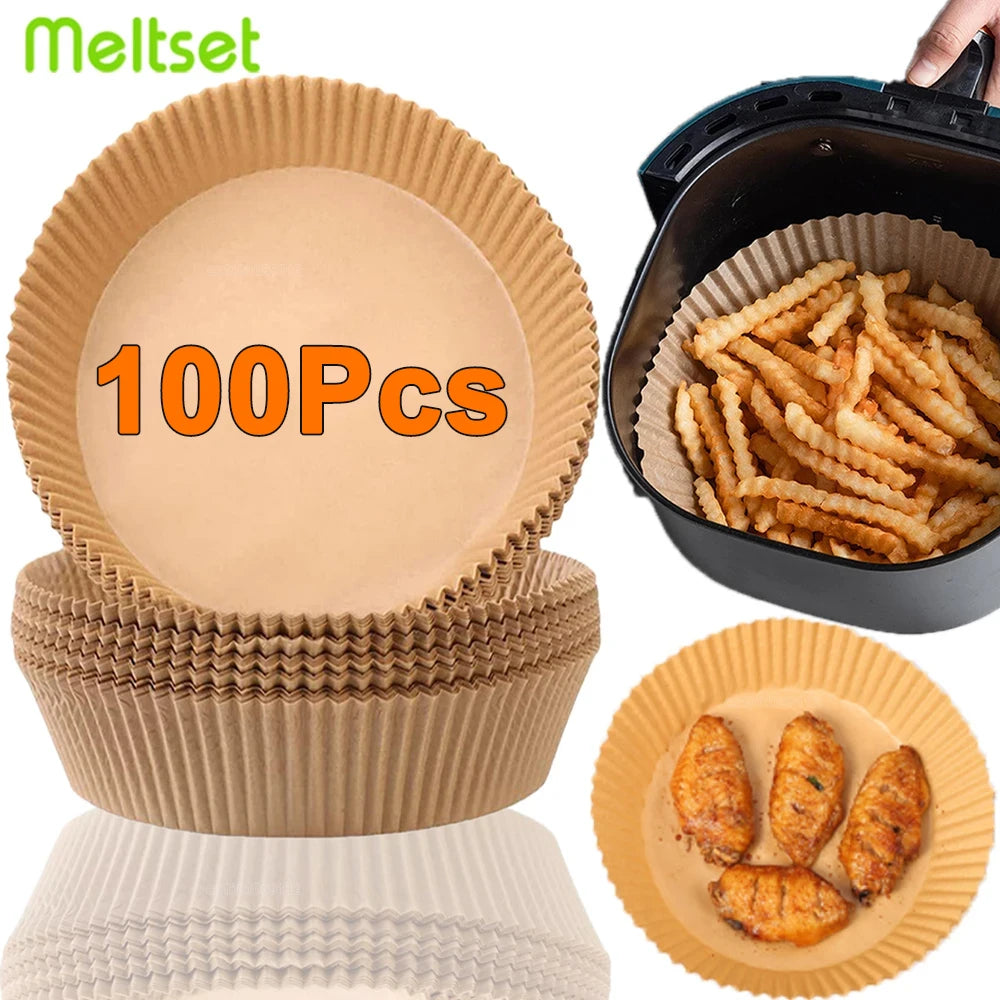 50/100Pcs Air Fryer Non-Stick Disposable Paper Liners Round Baking Accessories