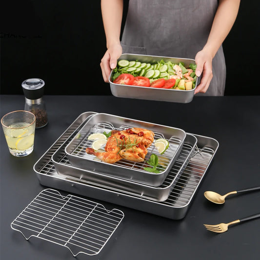 Stainless Steel Baking Pan with Cooling Rack for Oven and BBQ