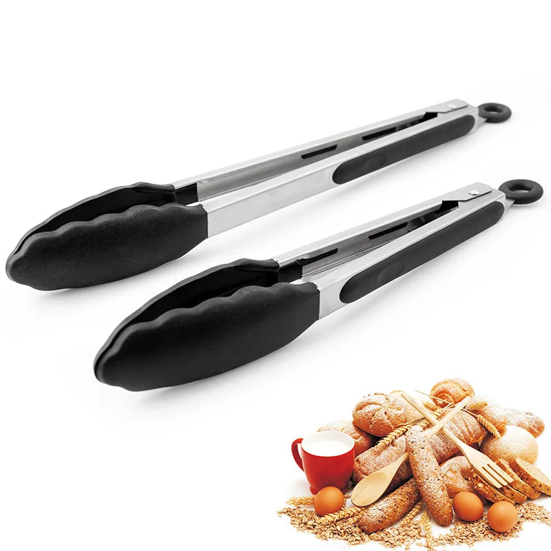 Stainless Steel Food Tongs BBQ Salad Bread Clip Cooking Clamp