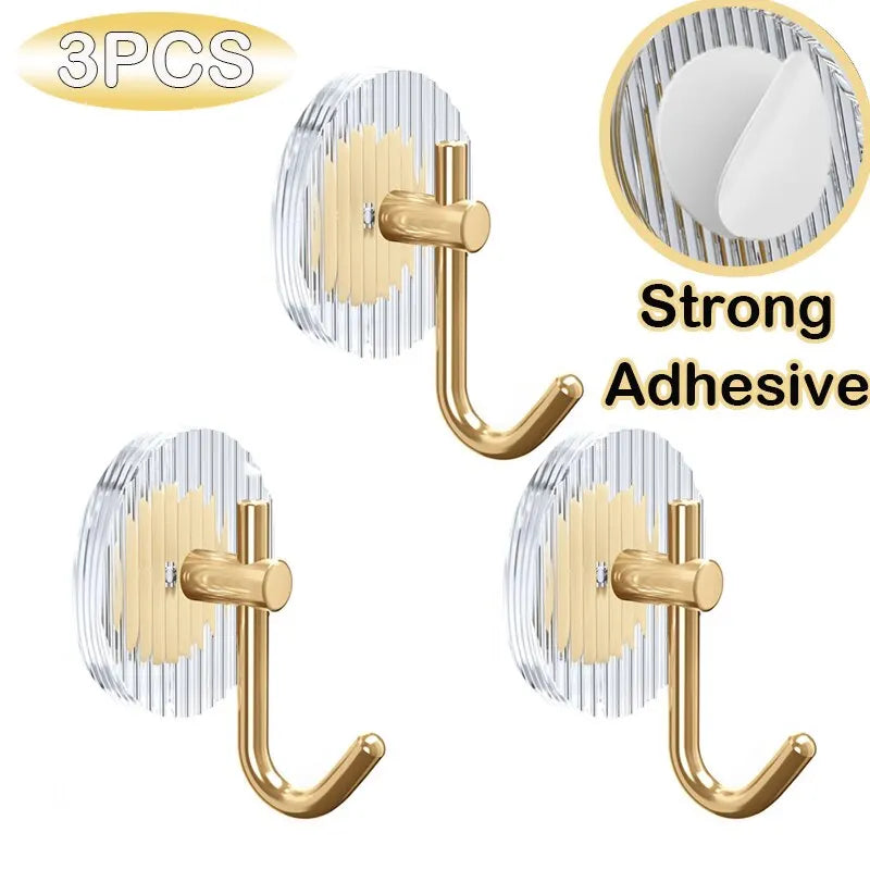 3PCS Waterproof Self Adhesive Acrylic Wall Hooks - Strong Hold Towel Hooks for Bathroom and Shower