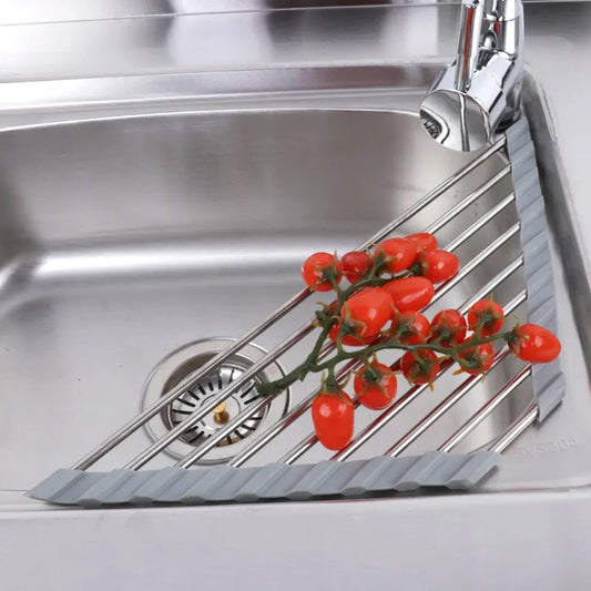 Foldable Triangular Kitchen Sink Water Filter Rack Stainless Steel Storage