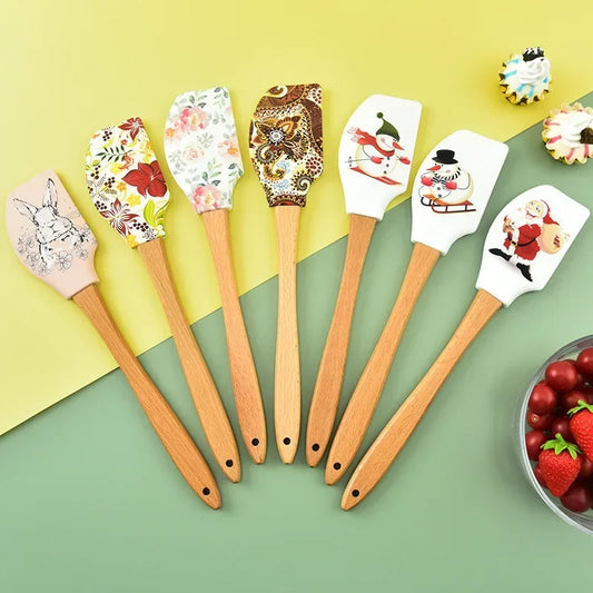 Silicone Spatula Wooden Handle Cake Scraper Butter Spreader Kitchen Tool