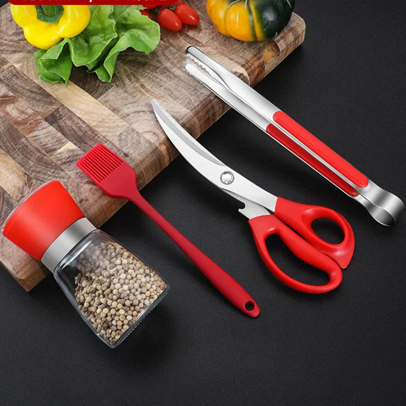 Barbecue Scissors Food Clip Seasoning Grinder Kitchen Gadget Set