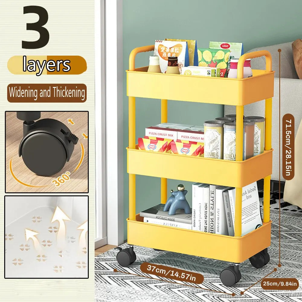 Mobile Storage Rack Trolley with Wheels - Multi-Storey Organizer for Kitchen, Bathroom, Bedroom, Snacks