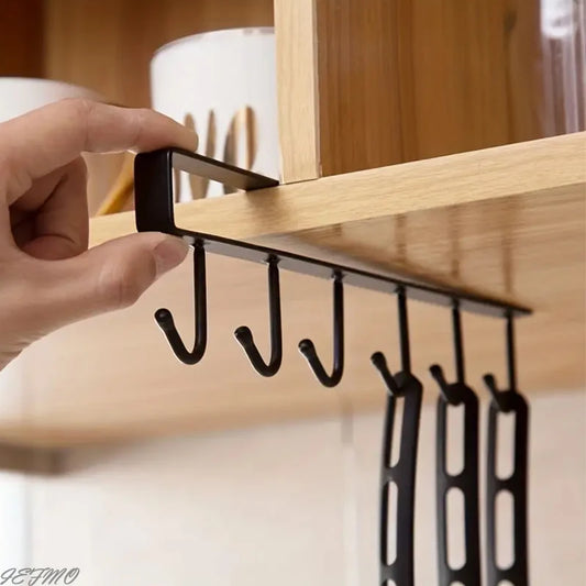 6 Hook Mug Holder Shelf Organizer Kitchen Cabinet Storage Hanger