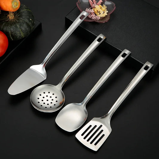 Stainless Steel Cooking Utensils Set: Colander, Soup Ladle, Frying Spatula