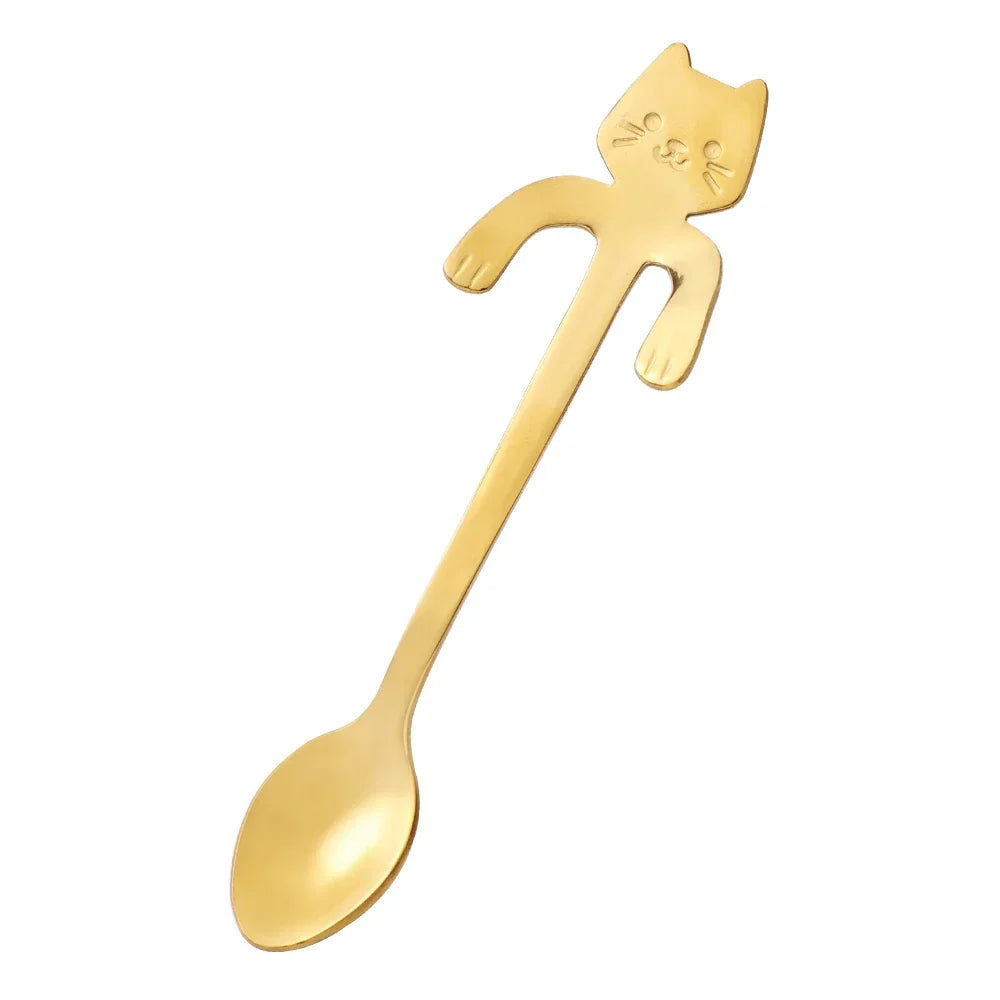 Cute Cat Stainless Steel Coffee Spoon Teaspoon Dessert Scoop Mini Tableware