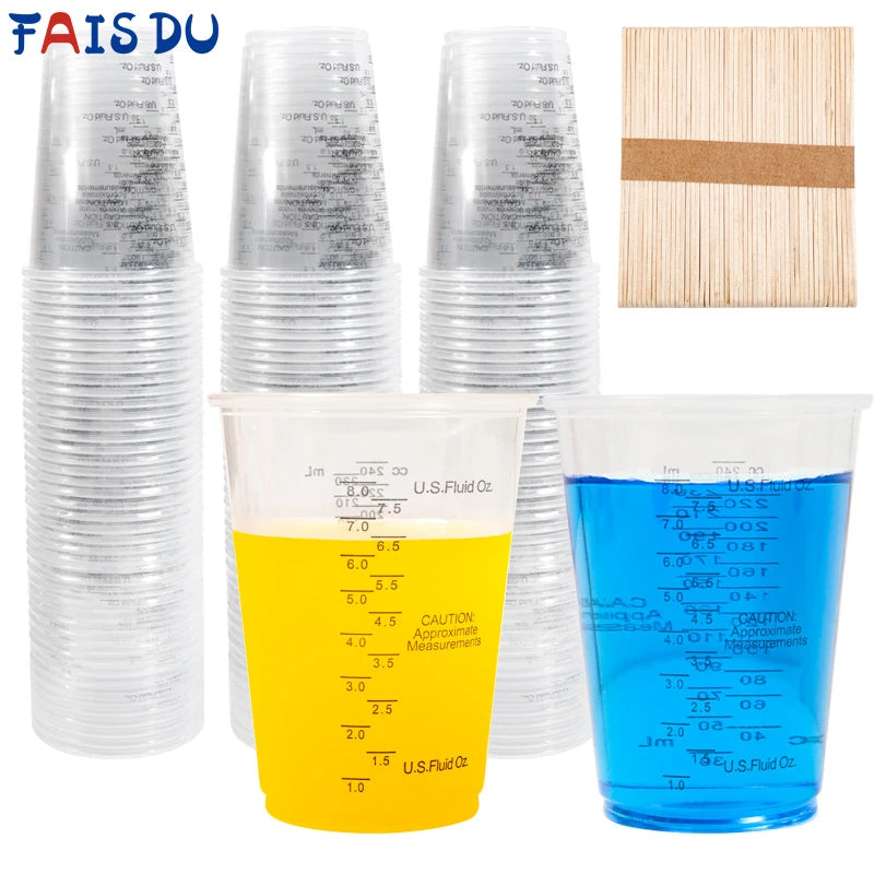 FAIS DU 8oz Disposable Measuring Cups with Stir Sticks for Epoxy, Baking, Paint Mixing