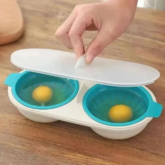 Microwave Egg Poacher Double-Cup Boiler Kitchen Gadget Egg Mold Cooking Tool