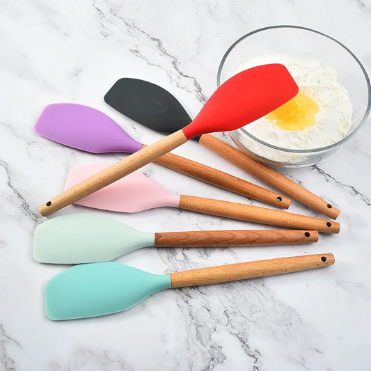 Wooden Handle Silicone Cake Spatula Scraper Pastry Mixer