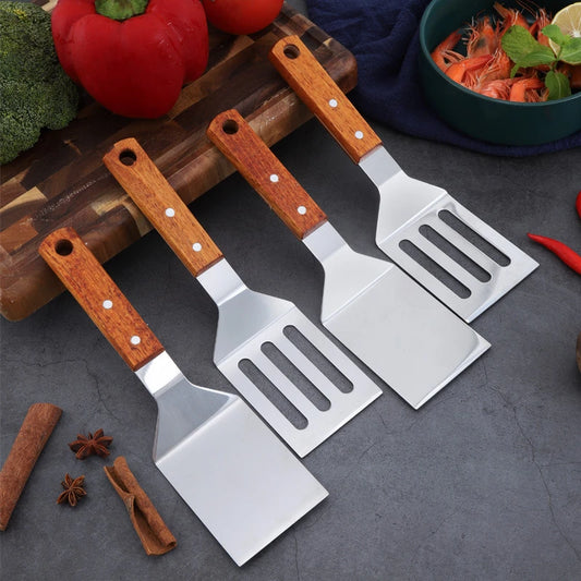 Stainless Steel Wooden Handle Spatula Teppanyaki Scraper BBQ Tool