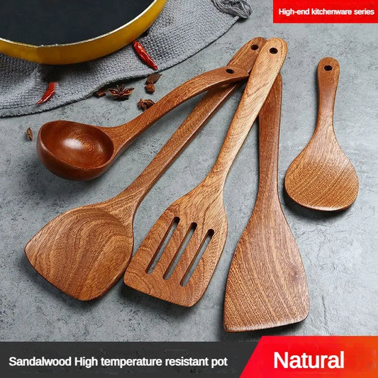 Wooden Spatula Spoon Set - High Temperature Resistant, Natural Wood, No Paint/Wax