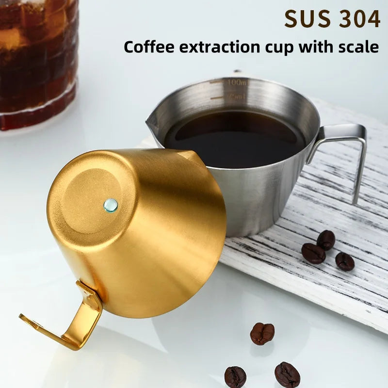 304 Stainless Steel Espresso Measuring Cup with Scale and Milk Spoon